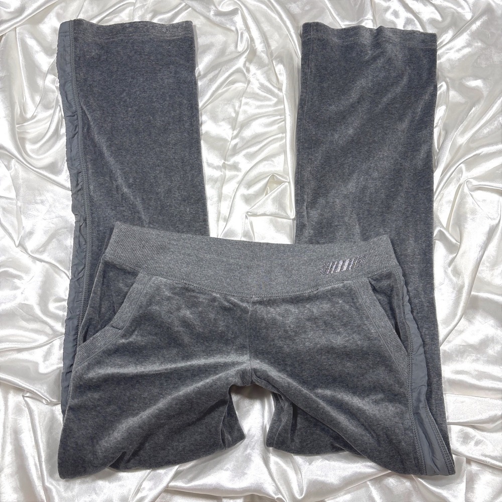 y2k Velour Lounge Pants Gray Excellent DKNY Active Straight Leg Side Stripe S